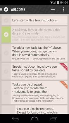 List of tasks with left drawer for quick access to all lists.